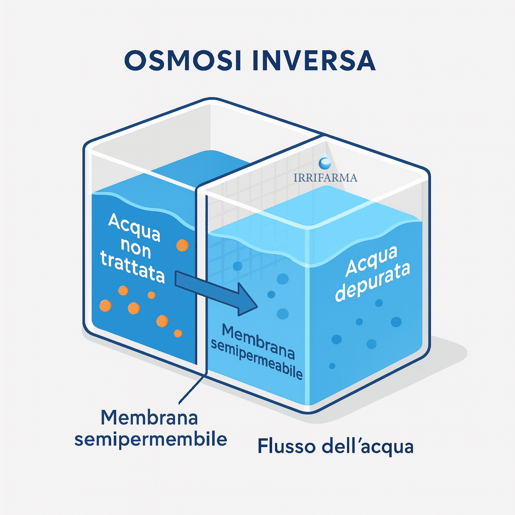 Schema tecnico dell’osmosi naturale e dell’osmosi inversa con membrana semipermeabile